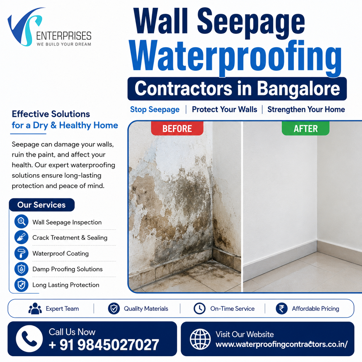  Wall Seepage Waterproofing Contractors in Bangalore