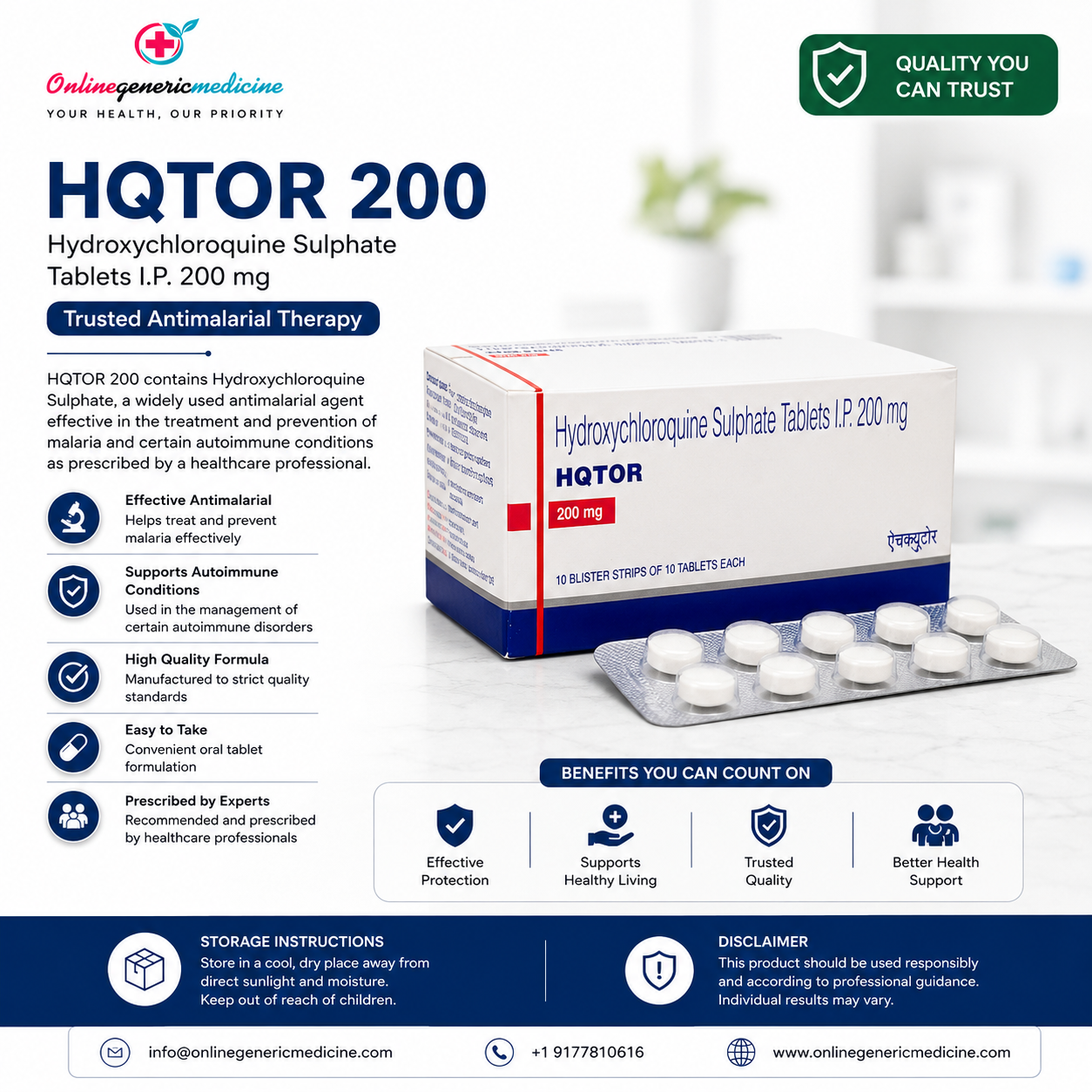  HQTOR Tablet (Hydroxychloroquine Sulfate) |Therapeutic care | Onlinegenericmedicine