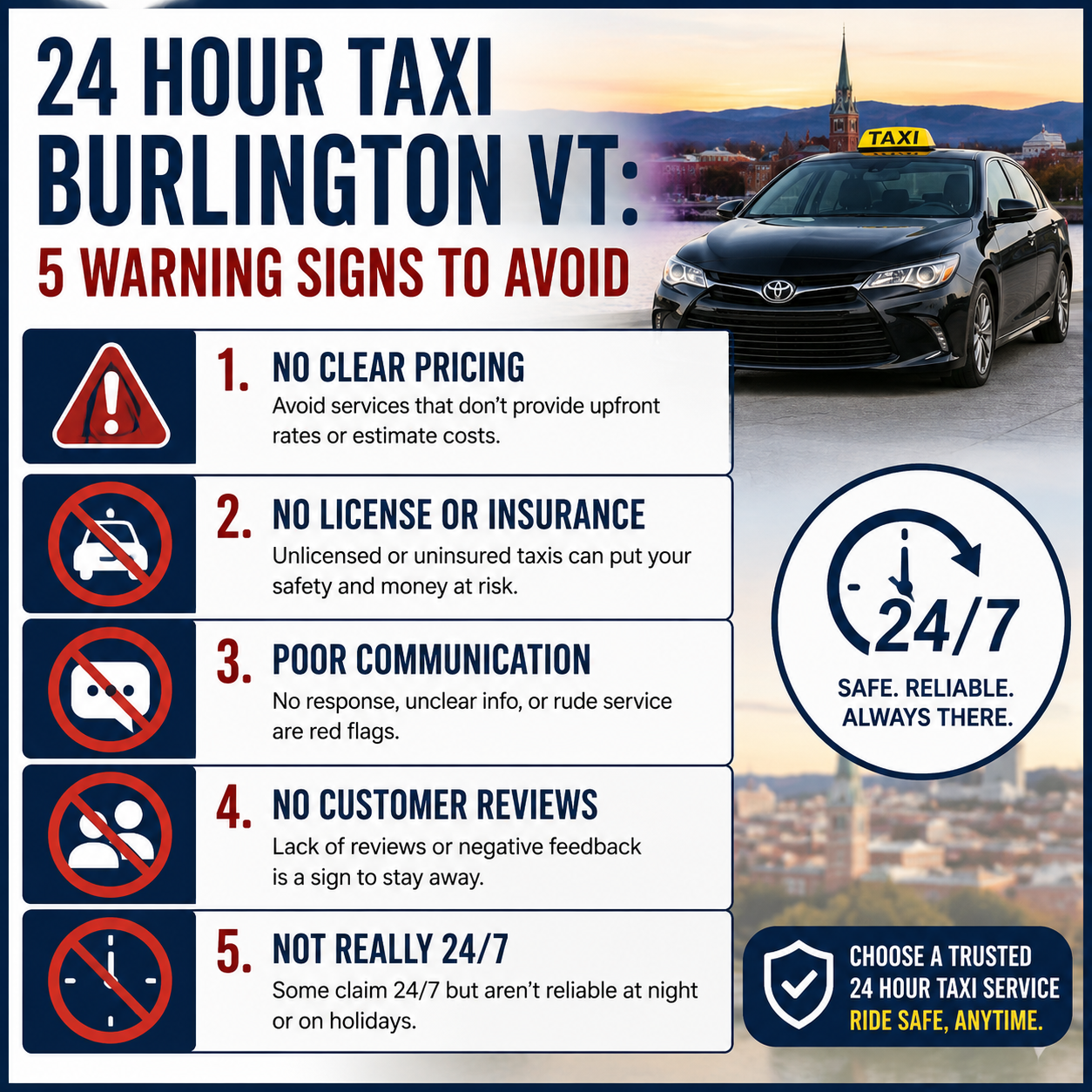  24 Hour Taxi Burlington VT: 5 Warning Signs to Avoid in 2026