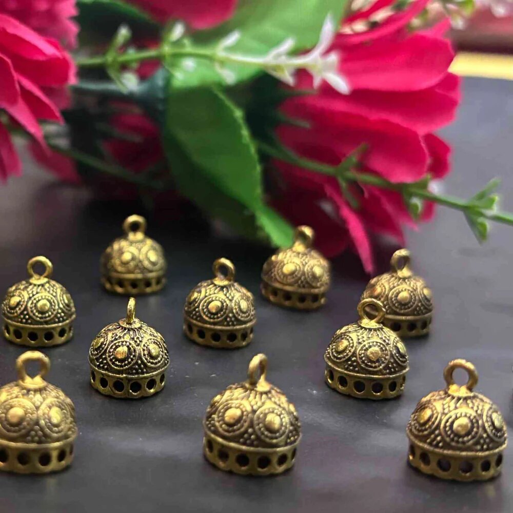  Premium Antique Gold Jumka Caps for Aari Work & Handmade Jewelry Making