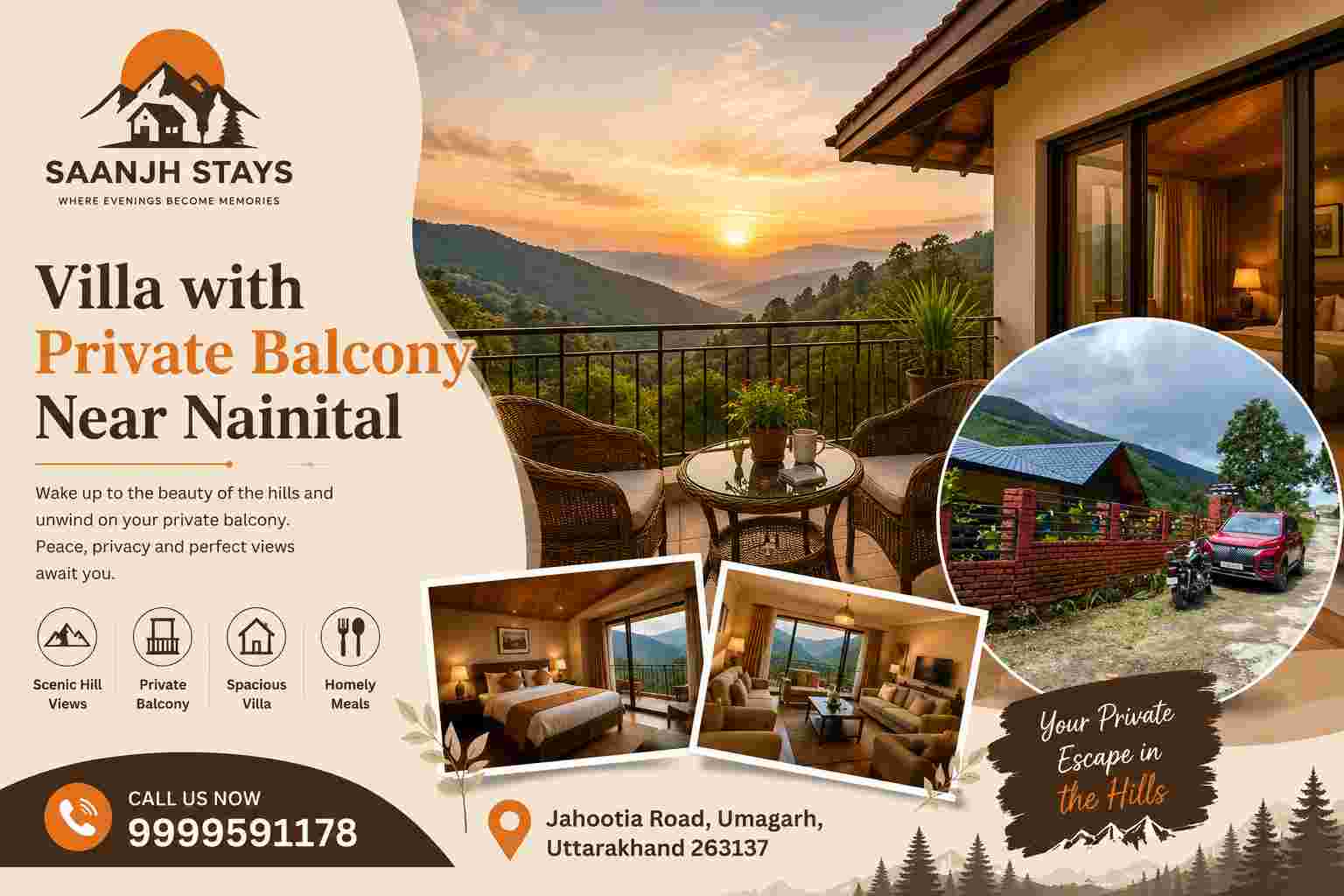  Villa with Private Balcony Near Nainital