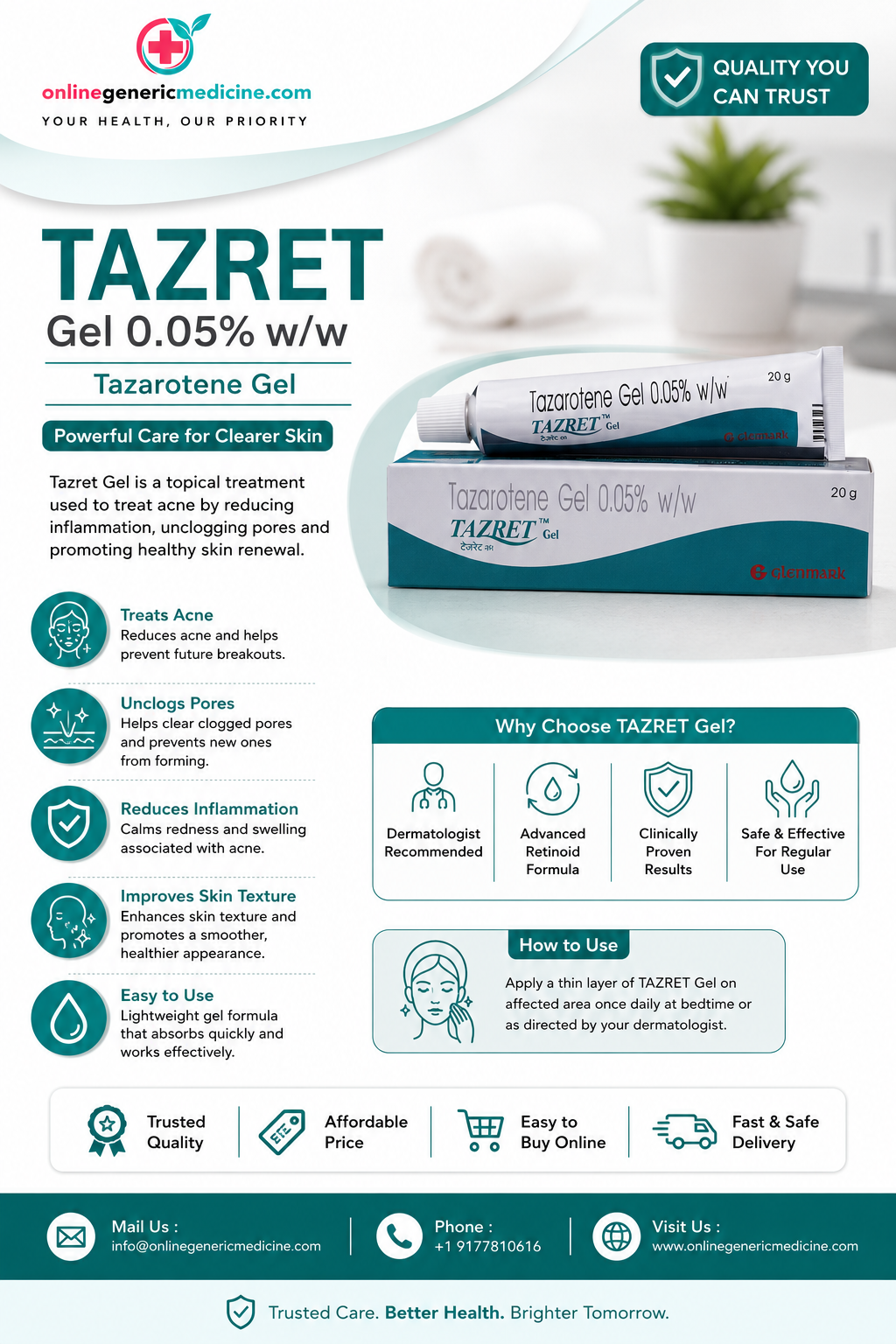  Buy Tazret Gel (Tazarotene) | Acne & Skin Care Solution | Onlinegenericmedicine