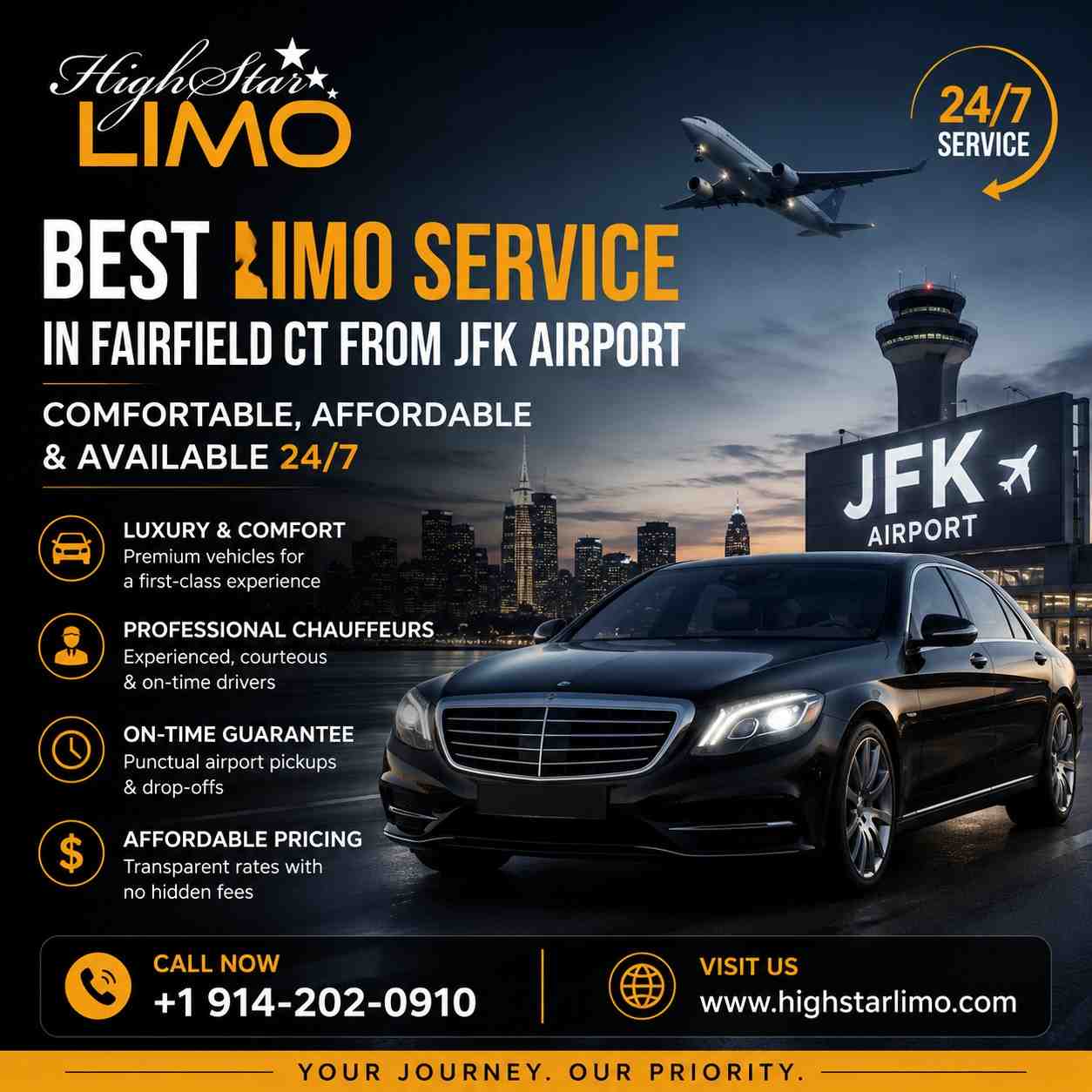  Best Limo Service in Fairfield CT from JFK Airport – Comfortable, Affordable & Available 24/7