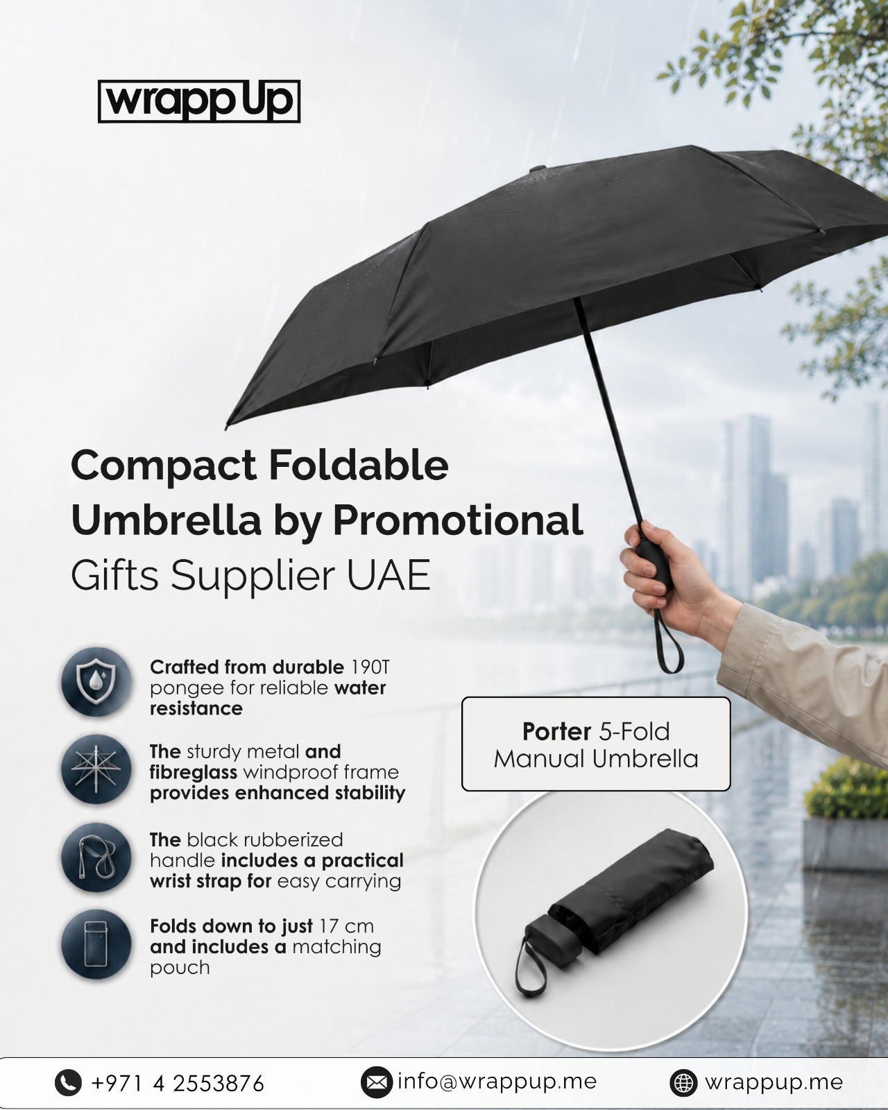  Porter 5-Fold Manual Umbrella – Compact Corporate Gift Umbrella by Wrapp Up Dubai