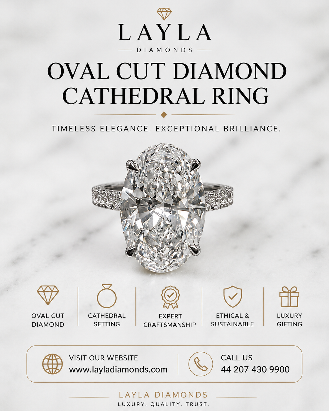  Classic Cathedral Setting Ring with Brilliant 6CT Oval Diamond