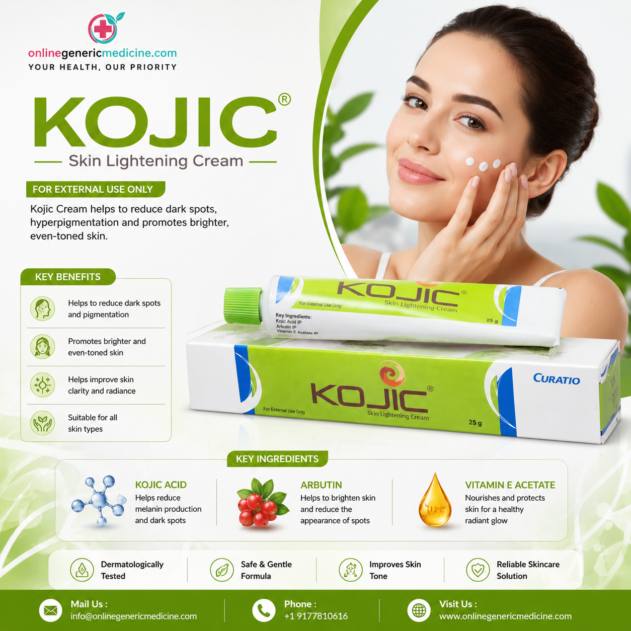  Kojic Acid Cream 25gm | Skin Brightening & Even Tone | OnlineGenericMedicine