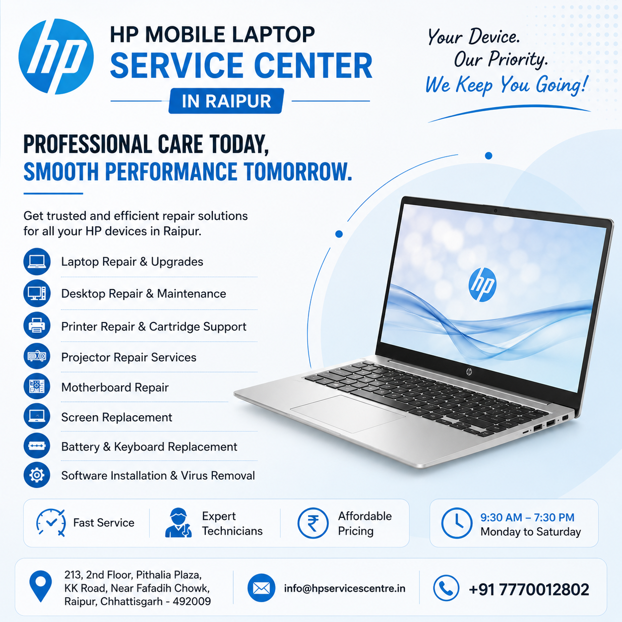  HP Mobile Laptop Service Center in Raipur