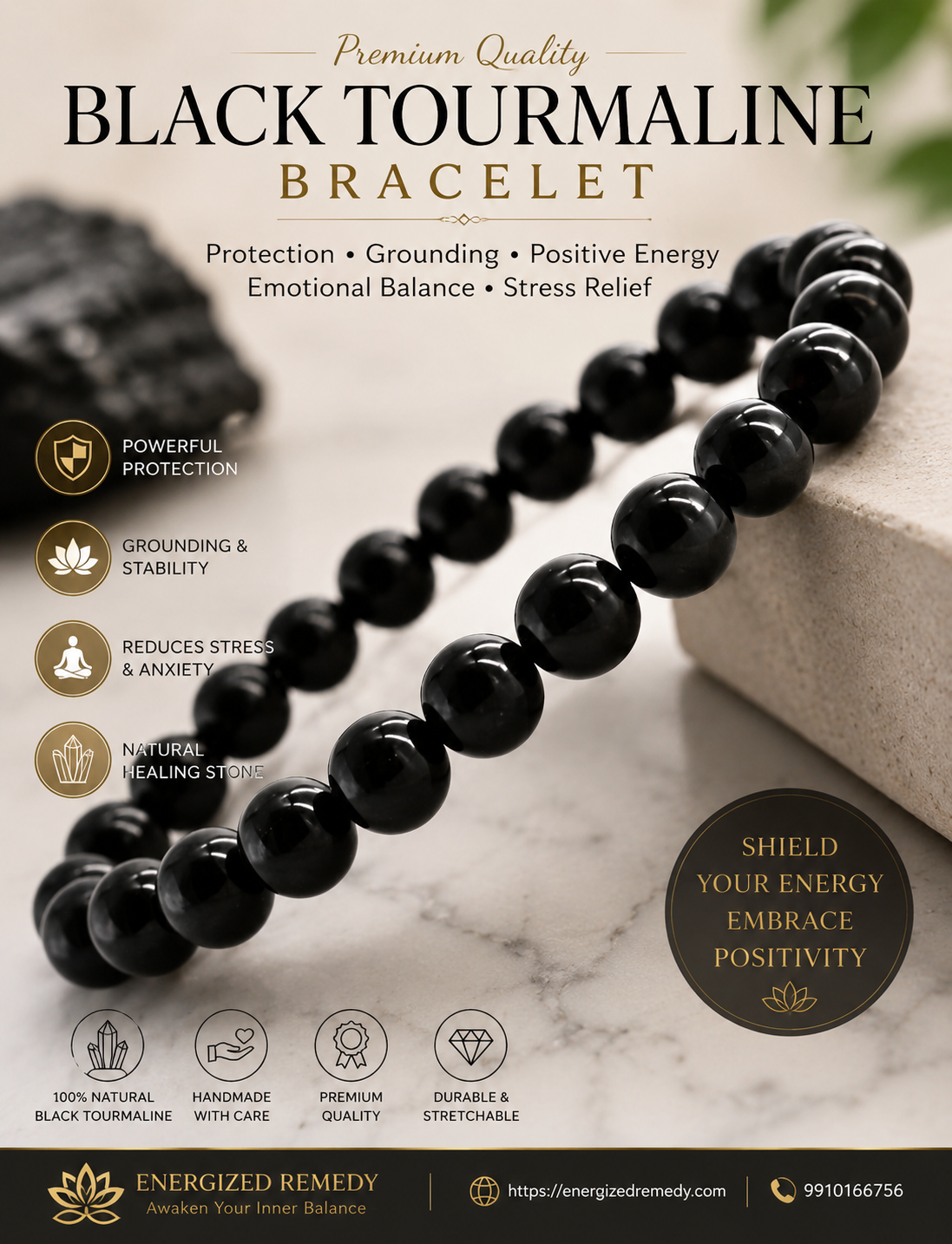  Shielding Black Tourmaline Bracelet Aura Protection Crystals