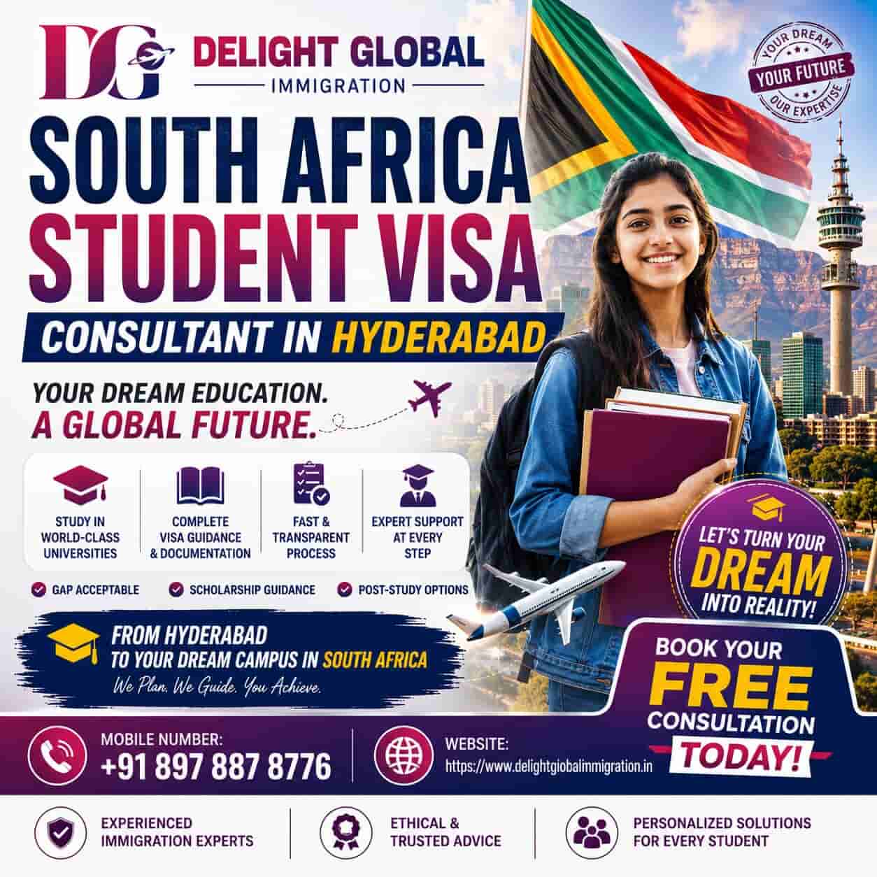  South Africa Student Visa Consultant in Hyderabad - Delight Global Immigration Services