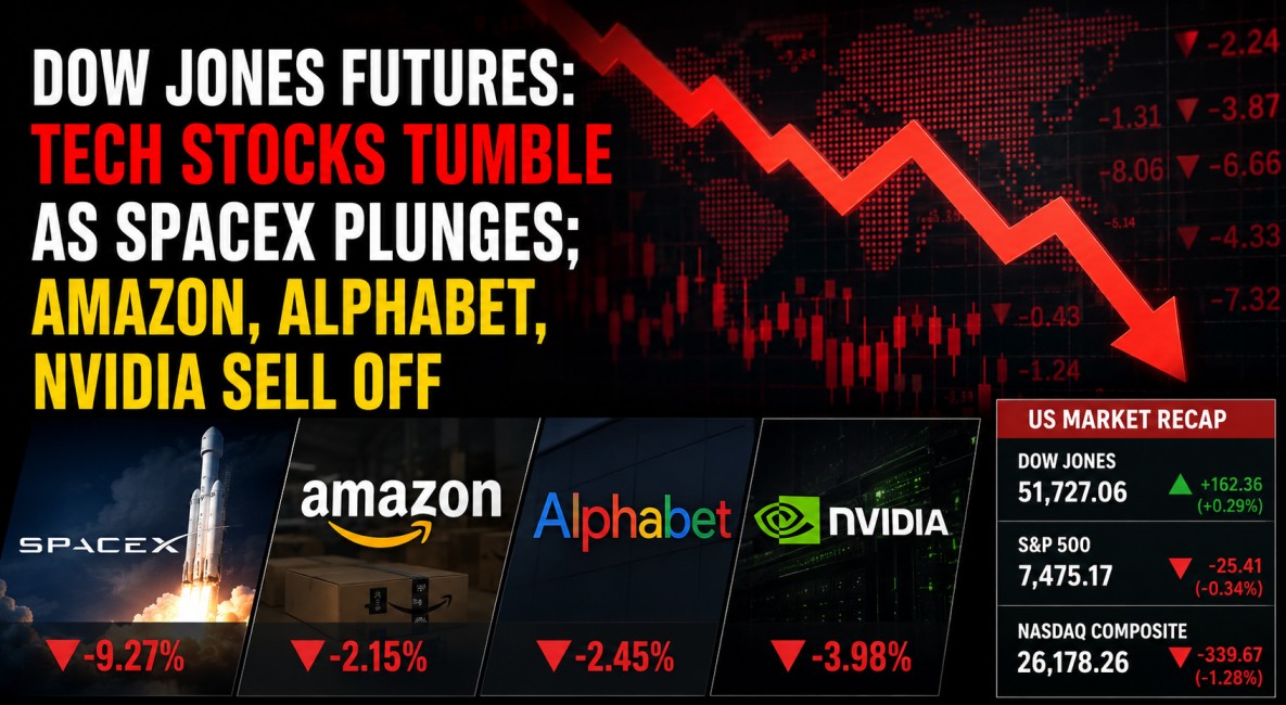  Dow Jones Futures Fall as Tech Stocks Slide: SpaceX, Amazon, Alphabet & Nvidia Lead Market Sell-Off