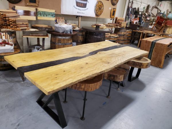  Epoxy River Conference Table | Live Edge Tupelo – Empty Barrel