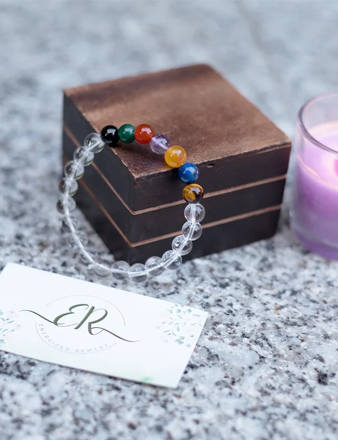  7 Chakra Bracelet with Natural Quartz Crystal Balance
