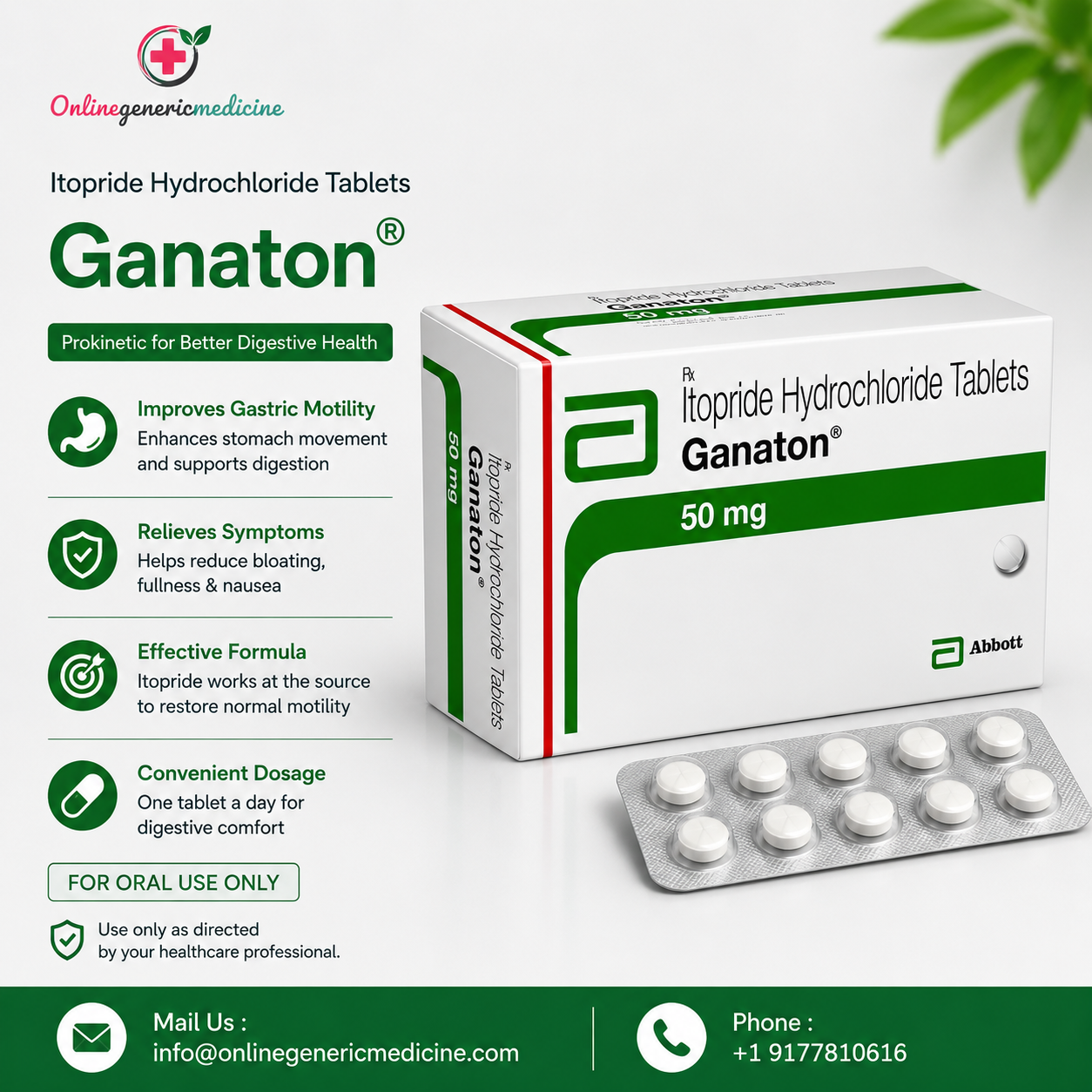  Ganaton Tablets (Itopride) | Gastroprokinetic Agent for Indigestion & Acid Reflux by onlinegenericmedicine