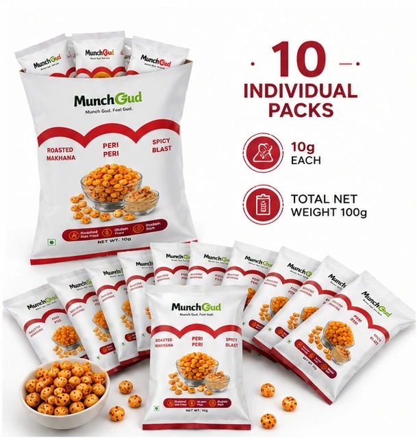  Buy Roasted Peri Peri Makhana (10g Each) Pack of 10 | MunchGud