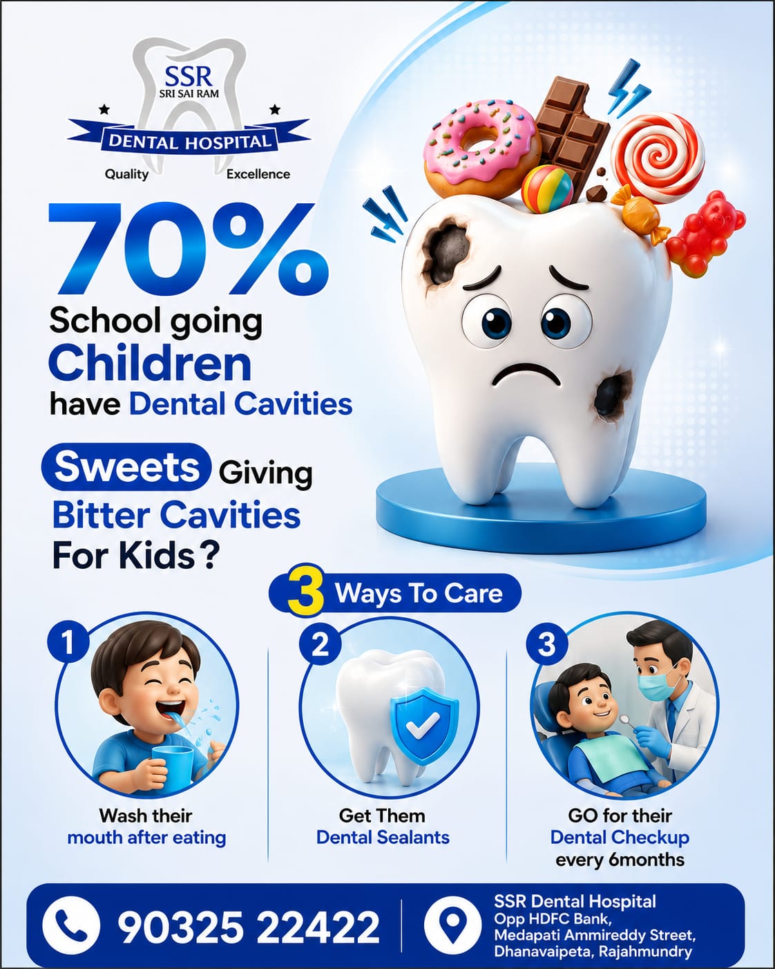  70% School Children Have Dental Cavities – Pediatric Dental Care Tips | SSR Dental Hospital Rajahmundry