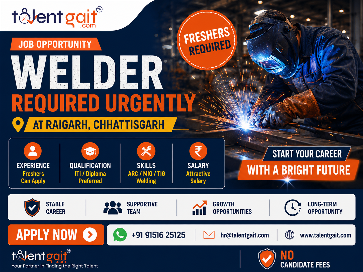 Urgent Welder Jobs in Raigarh, Chhattisgarh | Freshers Can Apply | TalentGait