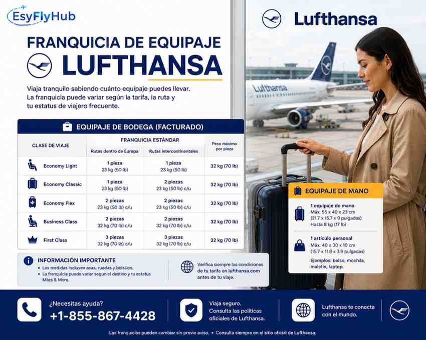  ¿Cuál es la franquicia de equipaje de mano de Lufthansa?