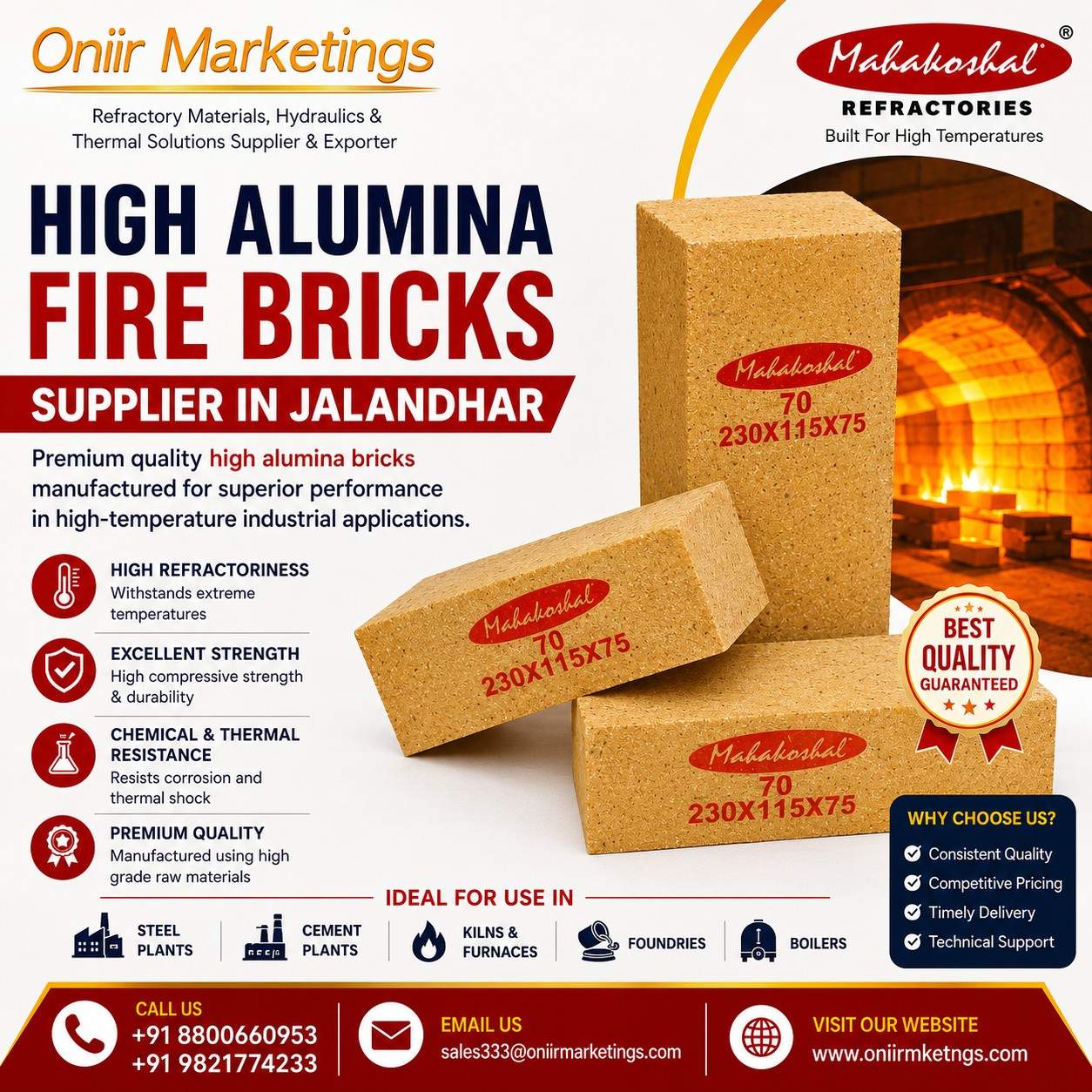  High Alumina Fire Bricks Supplier In Jalandhar | Oniir Marketings