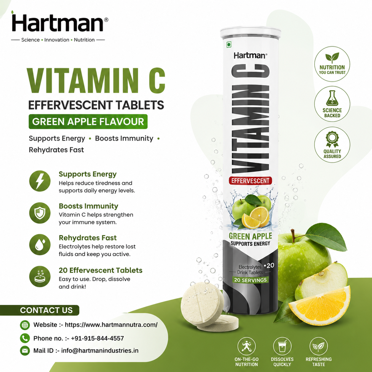  Vitamin C Effervescent Tablets | Green Apple Formula