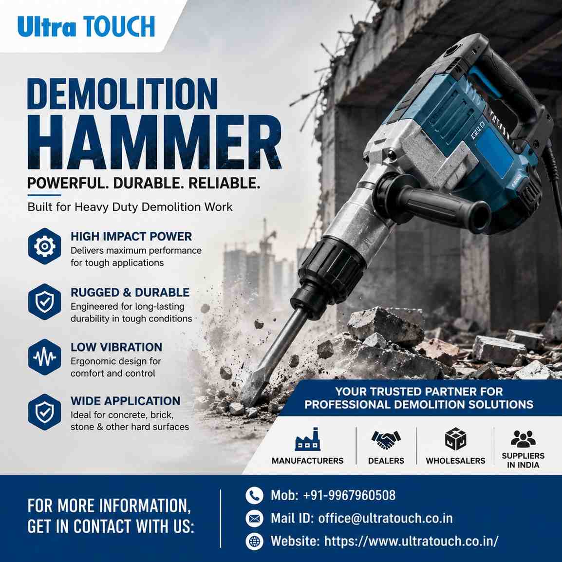  High-Performance Demolition Hammer Suppliers in India