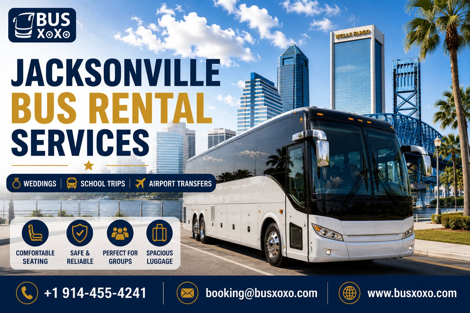  Jacksonville Bus Rental Services for Weddings, School Trips and Airport Transfers