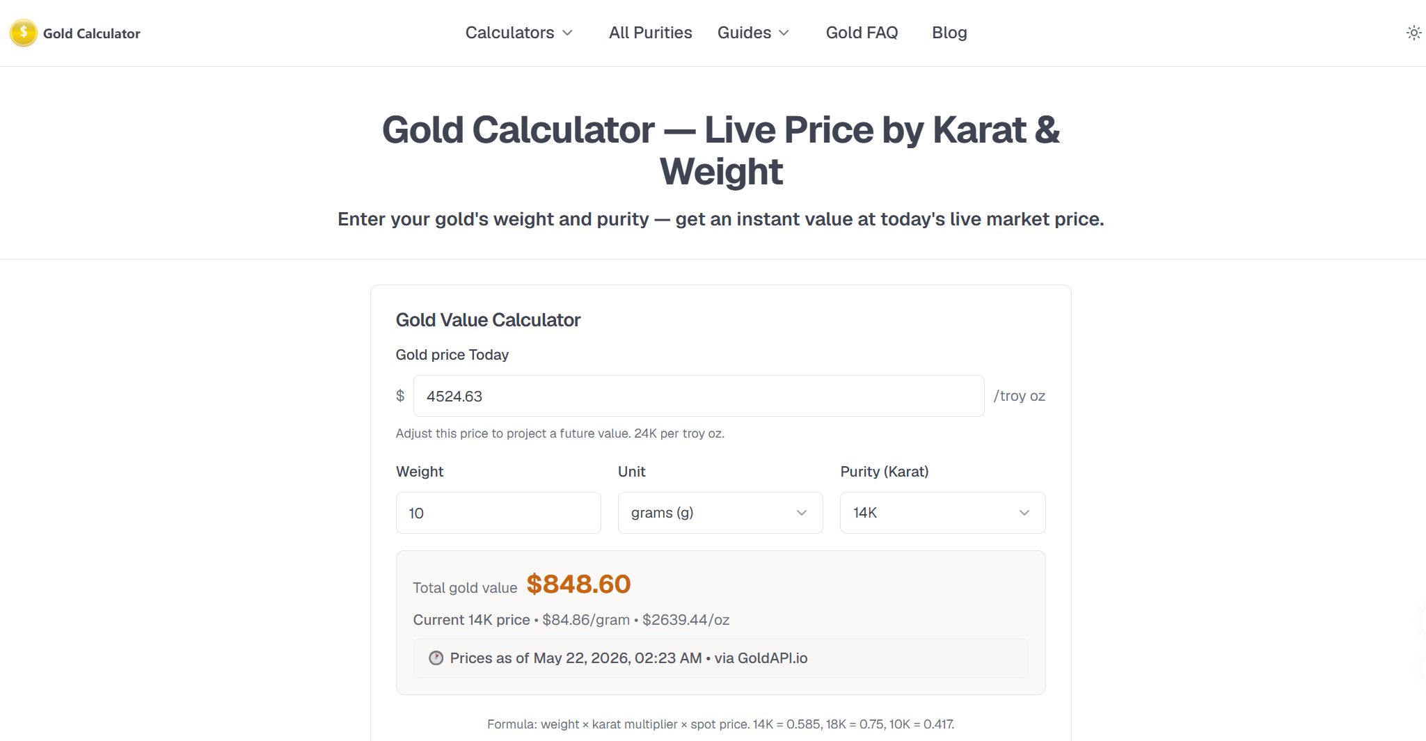  Free Gold Calculator — Check Melt Value by Karat & Weight