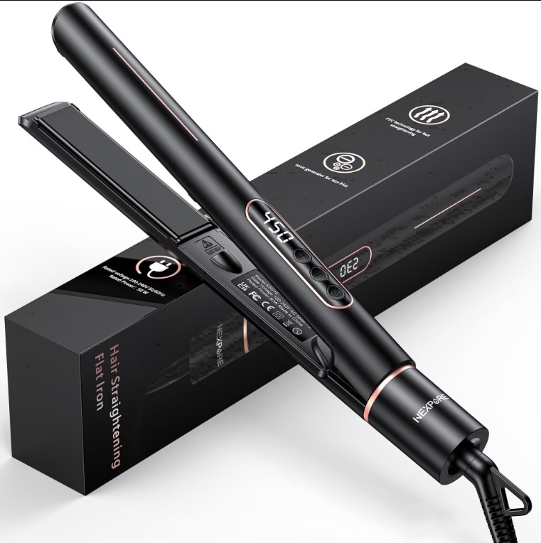  walmart.com 45% OFF NEXPURE 1" Flat Iron, 2 in 1 Hair Straightener and Curler with Floating Plates, 5 Temp Settings Styler for All Hair Types, Black