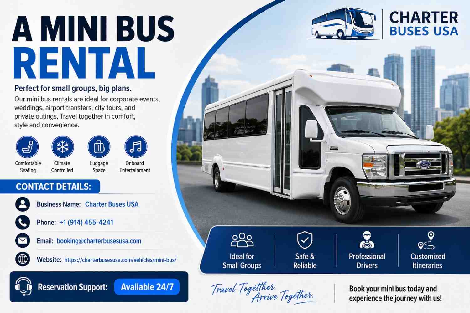  : 18 to 30 Passenger Mini Bus Rental With Driver
