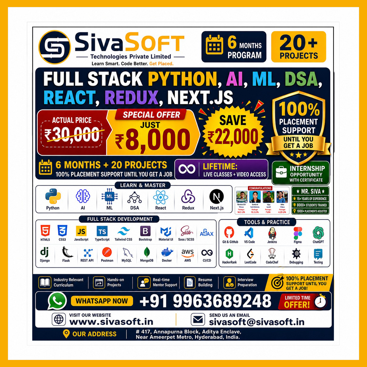  🚀 100% Classroom and Online Job-Placement Oriented: Full-Stack Python (AI + ML + DSA) – Frontend(React, Redux, Next.js) & Backend Training With 19+ Projects, Internship & Placement Support