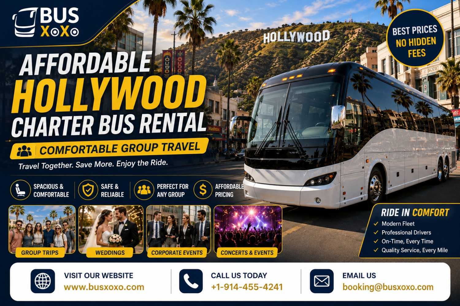  Affordable Hollywood Charter Bus Rental | Comfortable Group Travel at Fair Rates