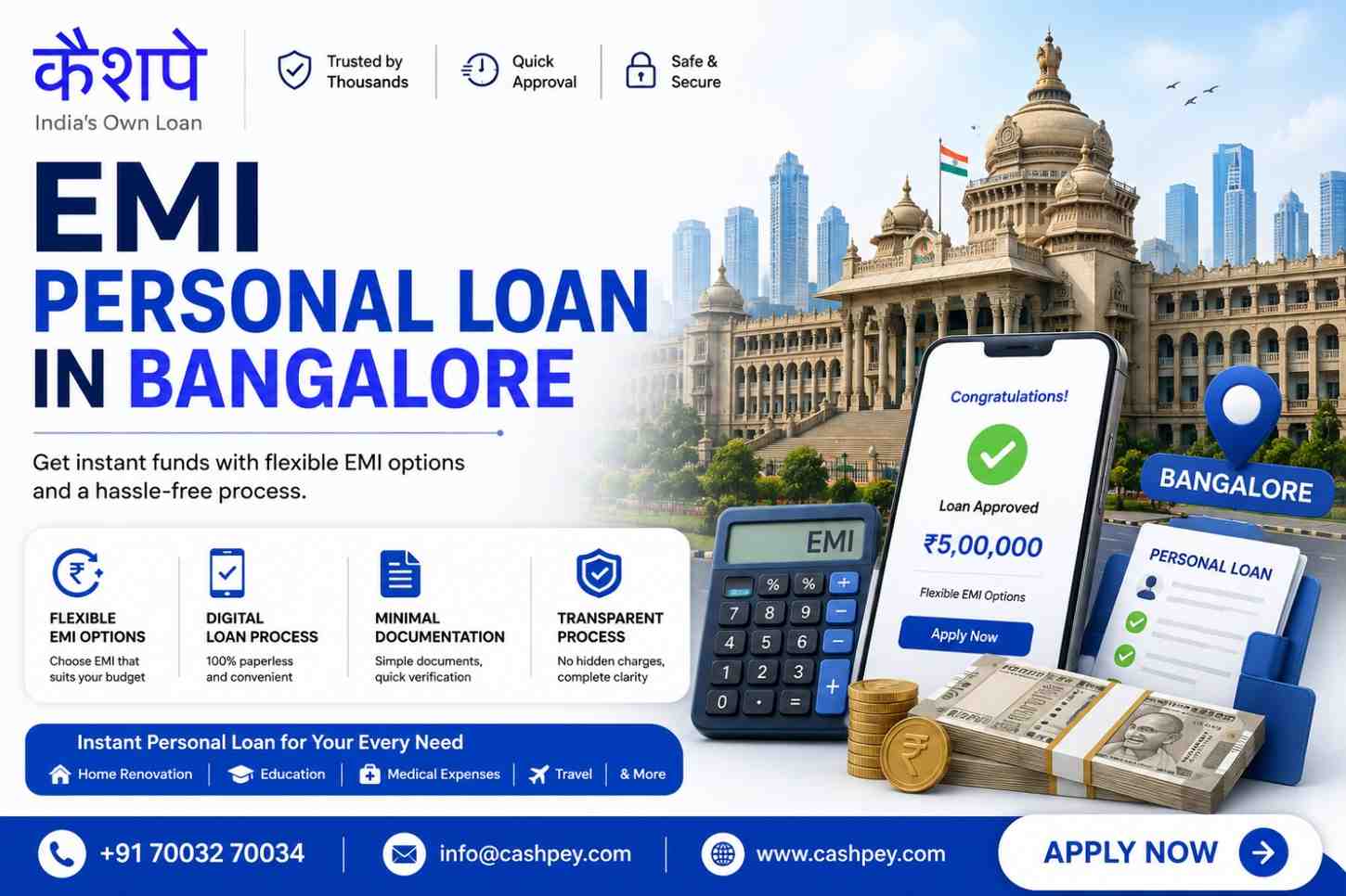  Flexible EMI Personal Loans in Bangalore – 100% Paperless