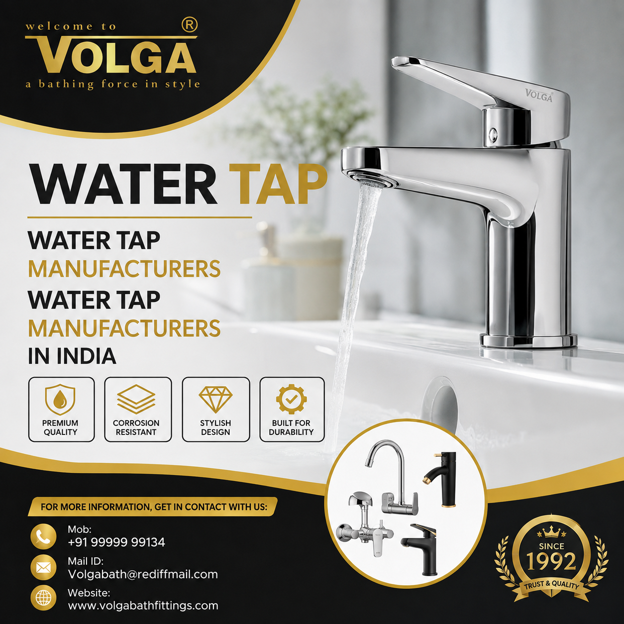  High-Quality Water Tap Manufacturers in India – Volga Bathfittings