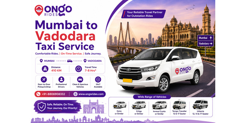  Mumbai to Vadodara Taxi | Safe & Reliable Cabs – OnGo Rides