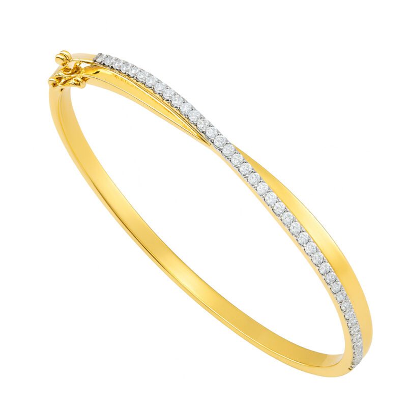  9ct Yellow Gold 1.00ct Diamond Cross Bangle
