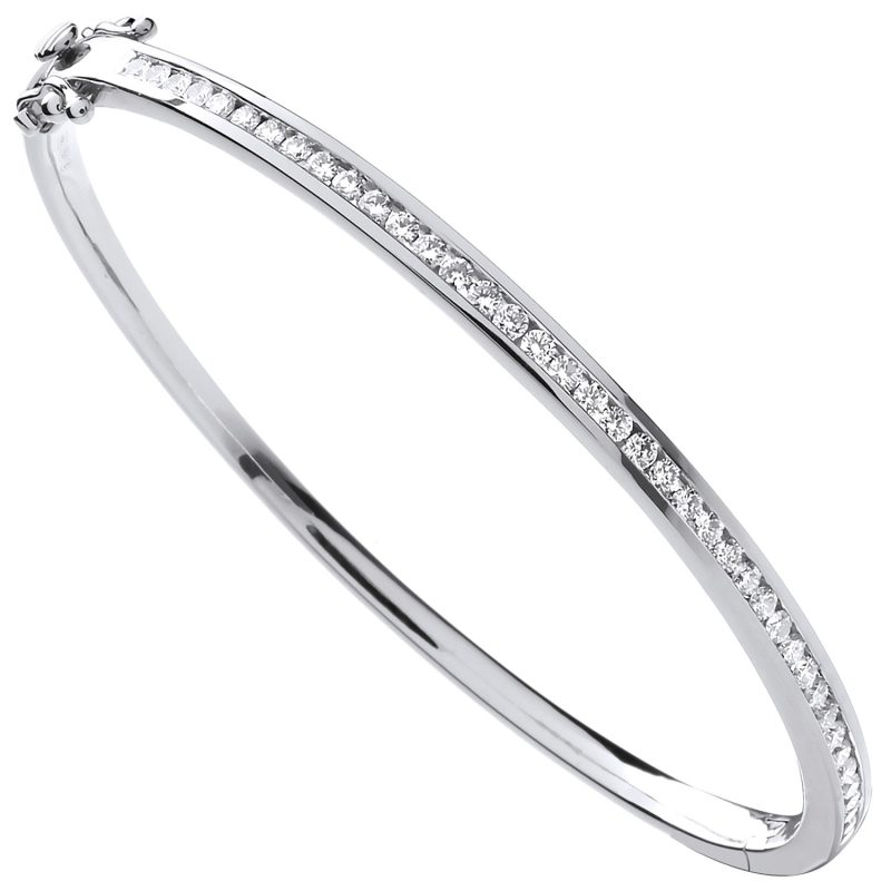  18ct White Gold 1.00ct Certified 3.4mm Diamond Ladies Bangle