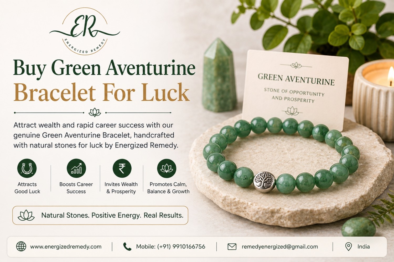  Buy Green Aventurine Bracelet For Luck | Energized Remedy