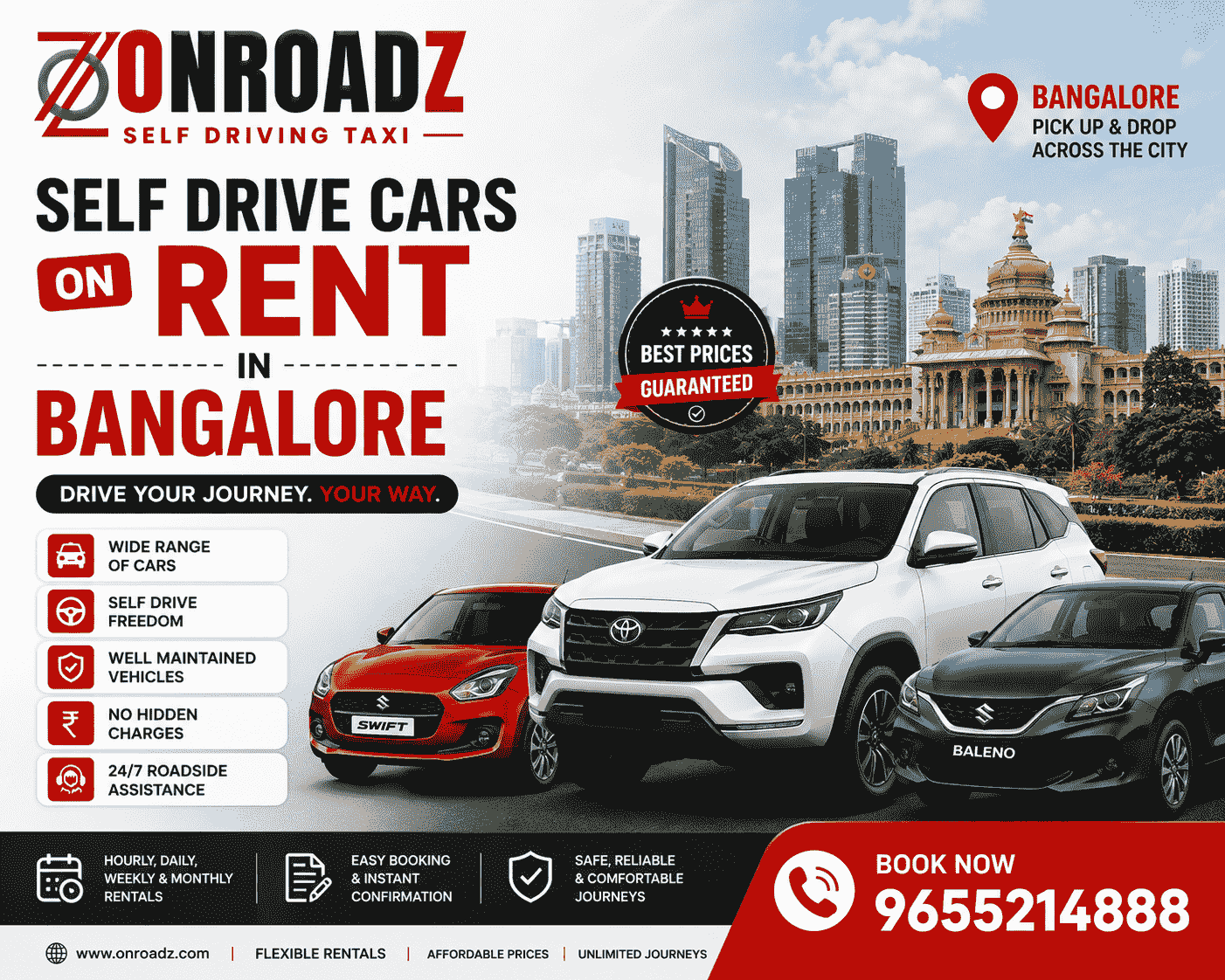  Car Rental Bangalore – Self Drive Cars | Onroadz