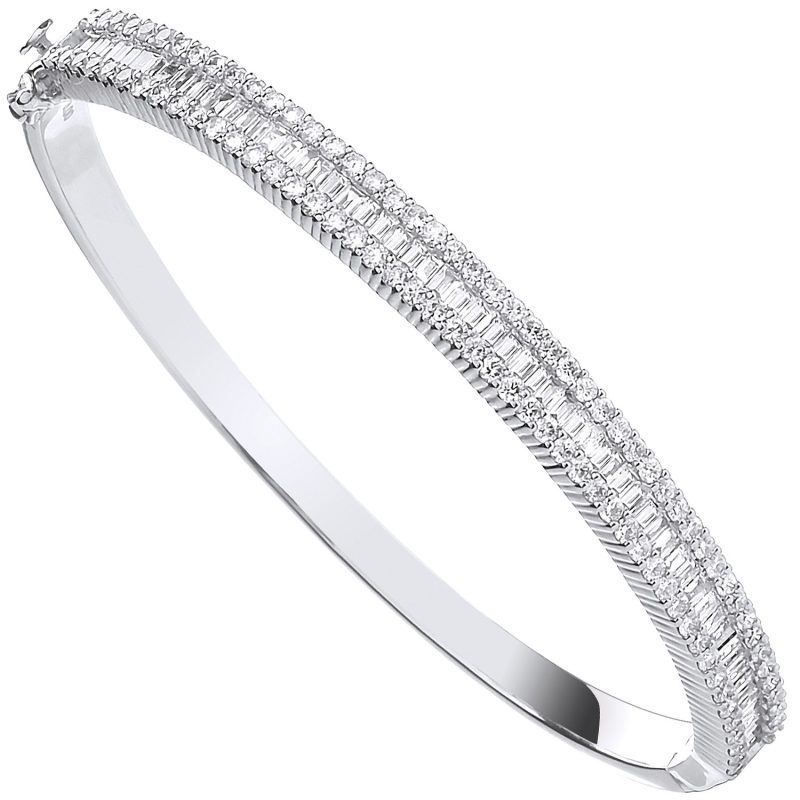  18ct White Gold 3.00ct Baguette Diamond Half Eternity Bangle