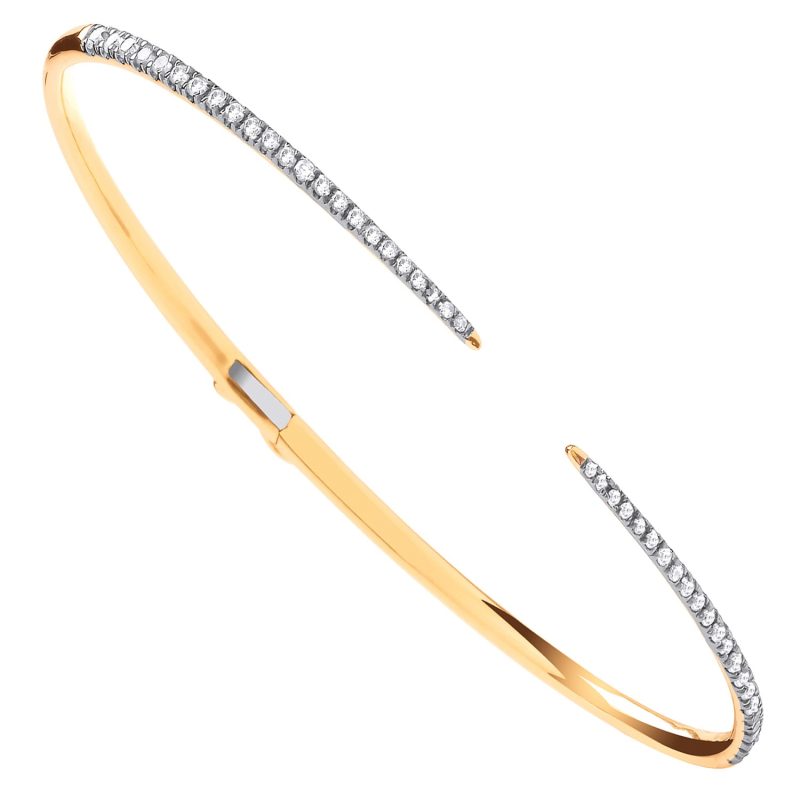  18ct Italian Yellow Gold 0.50ct Diamond Hinged Ladies Bangle