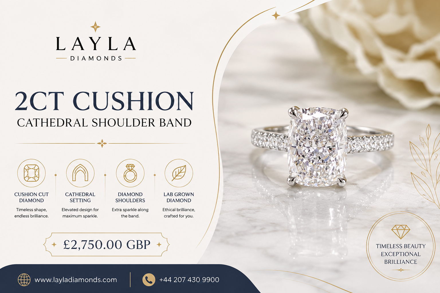  Exquisite Brilliance of 2ct Cushion Cut Diamond Band | Layla Diamonds