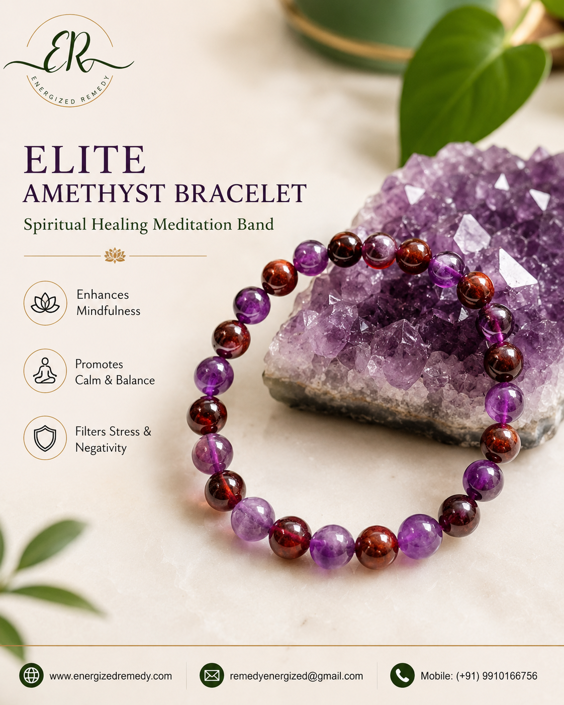  Elite amethyst bracelet Spiritual Healing Meditation Band