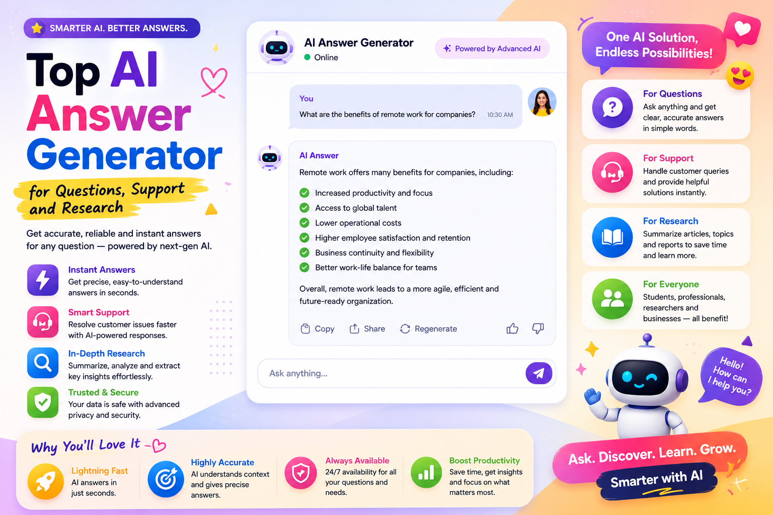  Top AI Answer Generator for Questions, Support and Research
