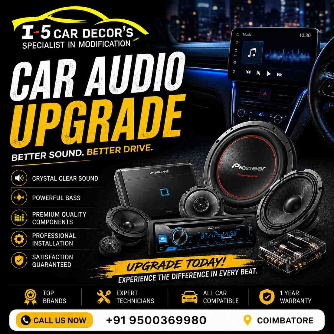  Premium Car Audio Upgrade Services in Coimbatore | i5 Car Decors