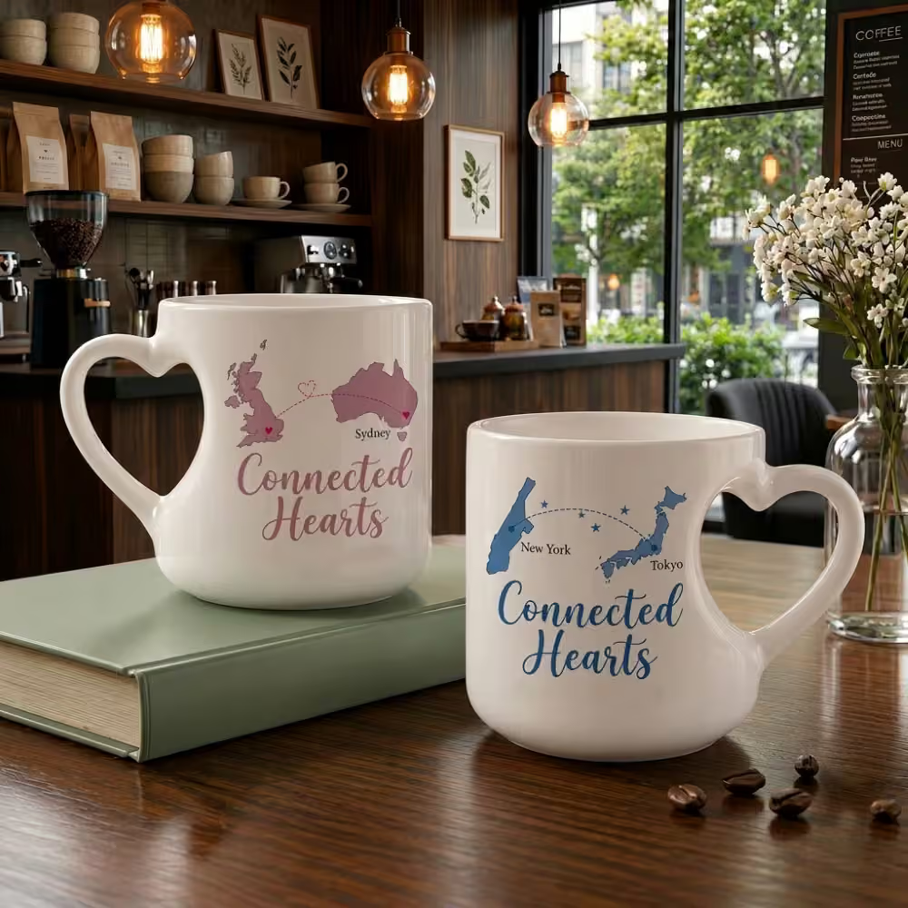  Personalized Heart Cut Handle Printed Mugs