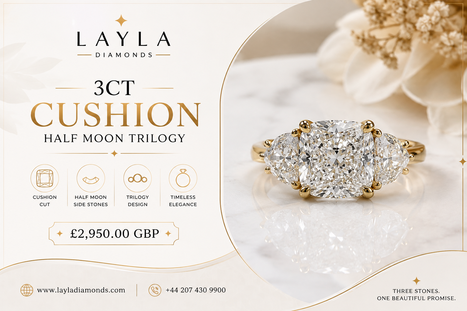  Signature Elegance of 3ct Trilogy Engagement Ring | Layla Diamonds