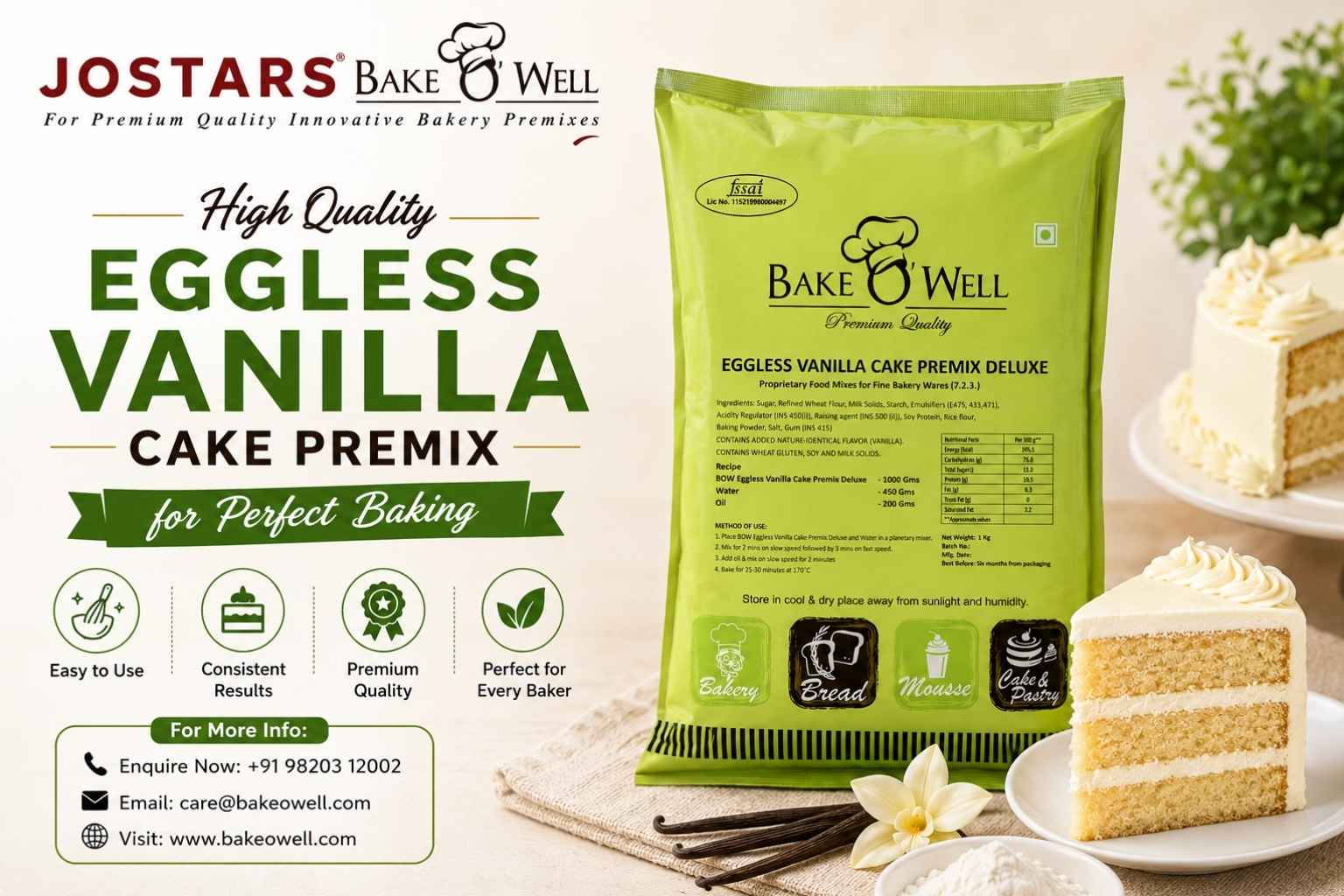  High Quality Eggless Vanilla Cake Premix for Perfect Baking