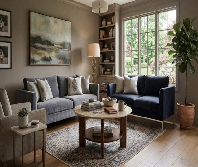  Modern Round Faux Marble Coffee Table with 2-Tier Storage & Solid Wood Base