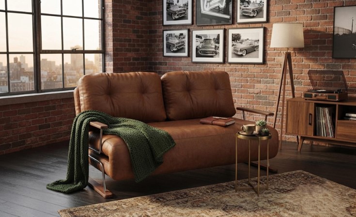  Caramel Faux Leather 4-in-1 Convertible Sleeper Chair Sofa Bed