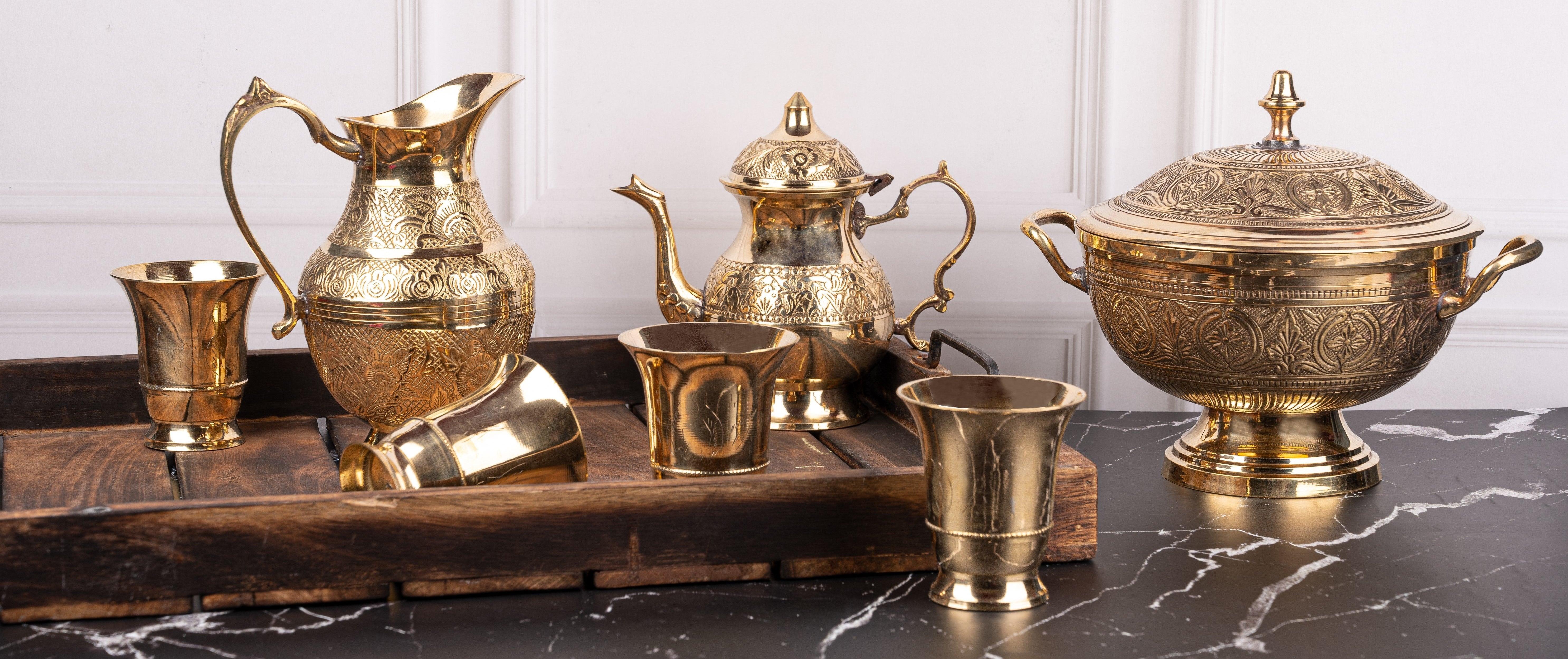  Handcrafted Vintage Brass Goblets from India