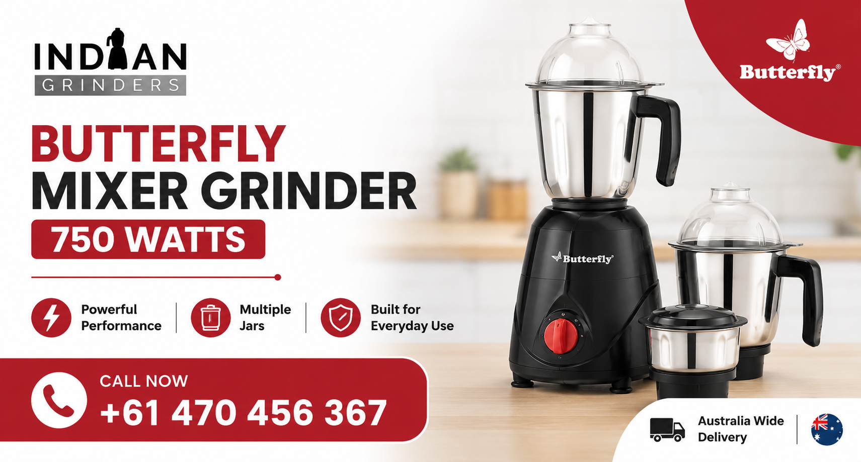  Butterfly Mixer Grinder 750 Watts for Easy Cooking in Melbourne
